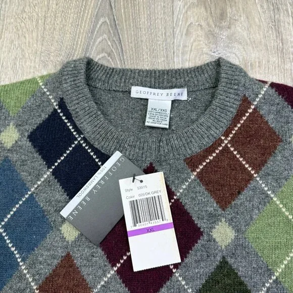NWT Geoffrey Beene Mens 025/DK Gray Argyle Lambswool Pullover Sweater Size XXL - Picture 6 of 9